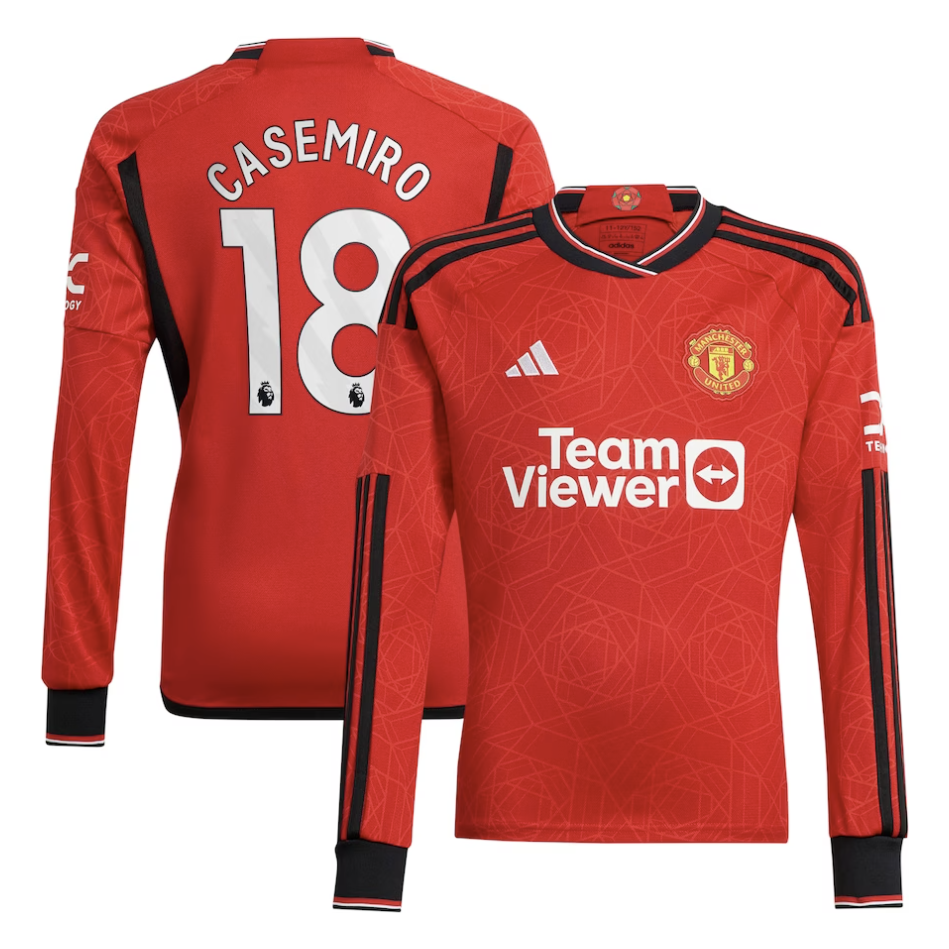Casemiro Manchester United Long Sleeve Home Jersey 23/2024 Mens Soccer